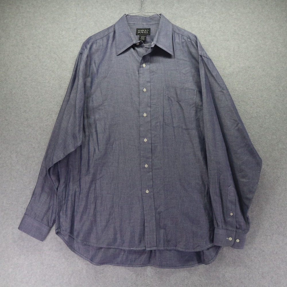 Harold Powell Shirt Mens 16.5 35/36 Business Pocket Button Up Purple Long Sleeve